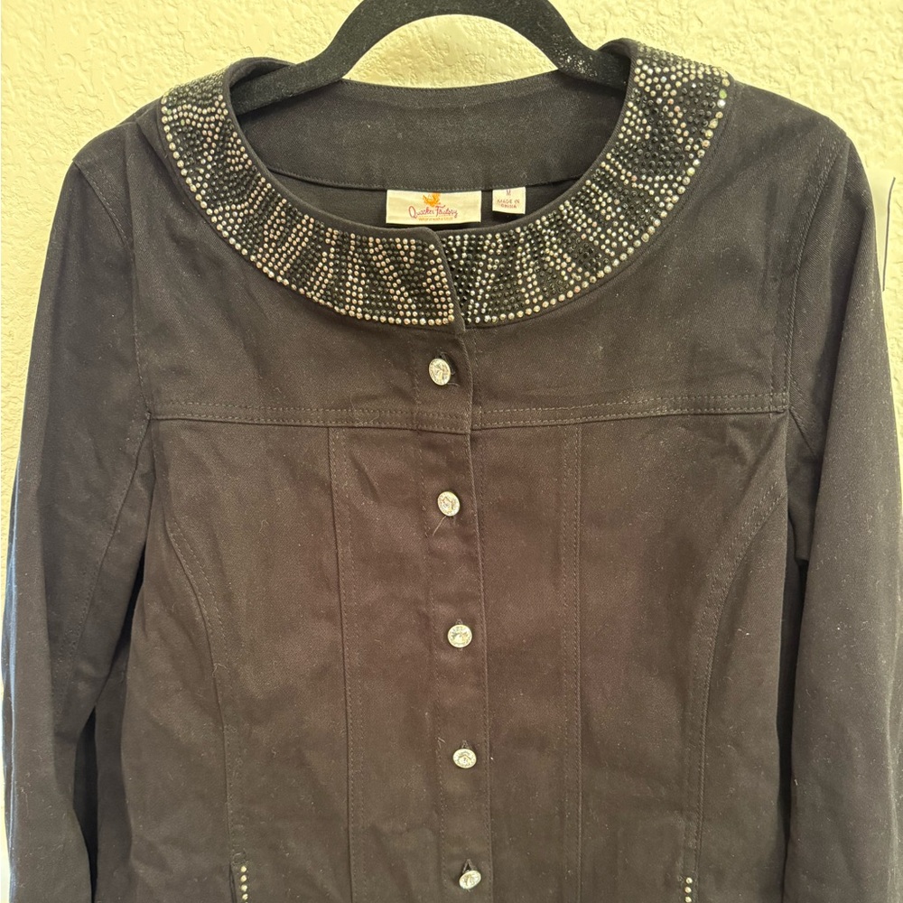 Denim Jean Jacket with Rhinestones and Crystals. Elegant, Feminine & Night Out!